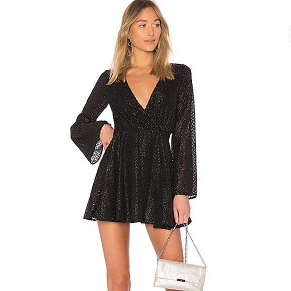 L'Academie Dresses & Skirts - L'Academie The Wrap Mini Dress Black Fringe